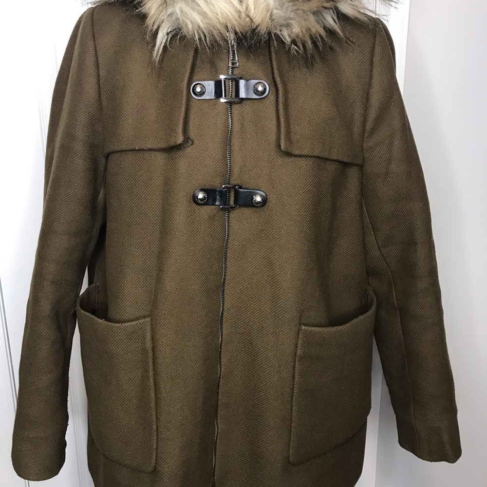 Zara Fur trimmed hood pea coat
